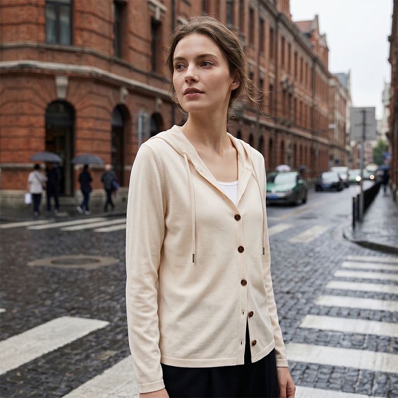 Cardigan boutonné à capuche pour femme, coupe décontractée