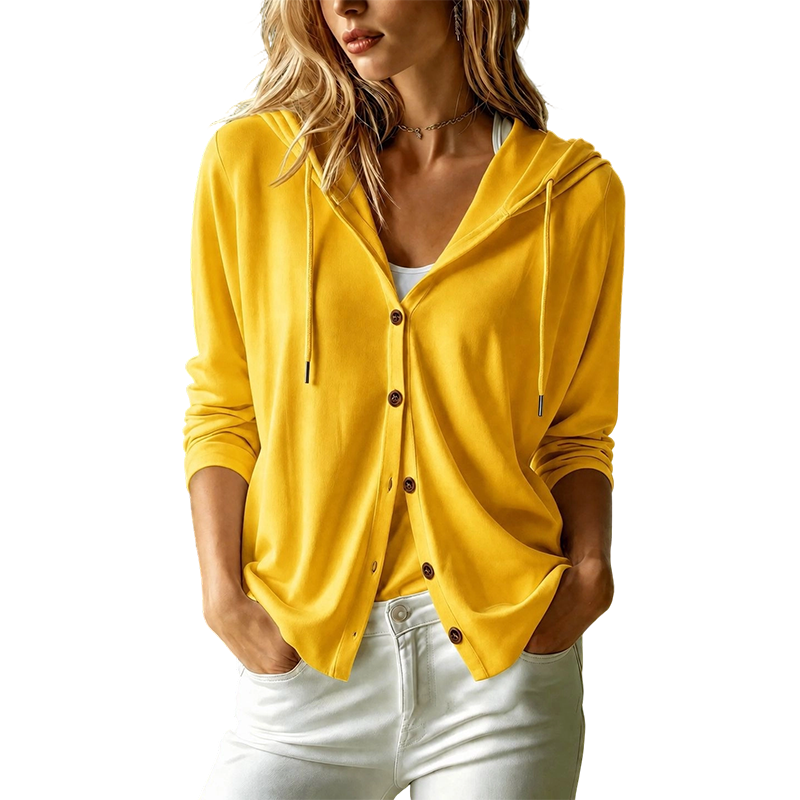 Cardigan boutonné à capuche pour femme, coupe décontractée