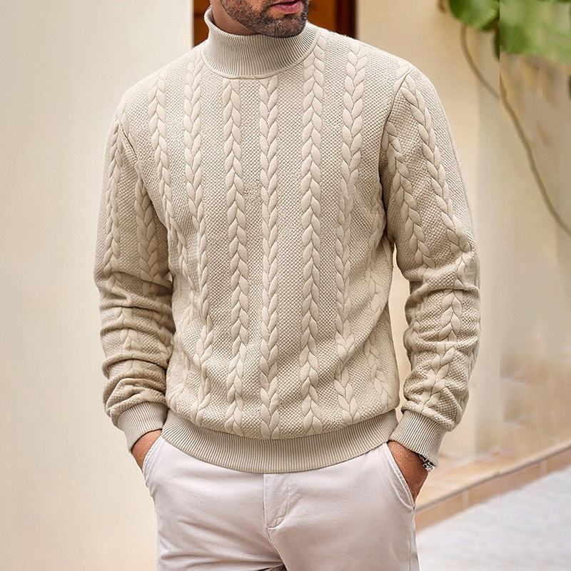 Pull en maille torsadée à col roulé pour homme