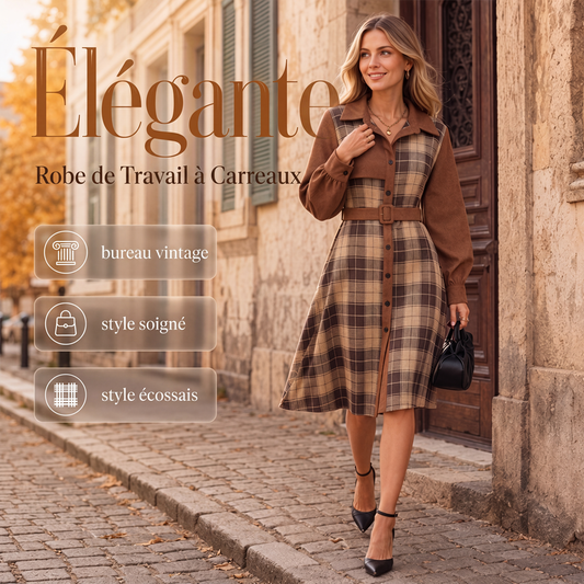 Robe femme rétro à carreaux et boutons