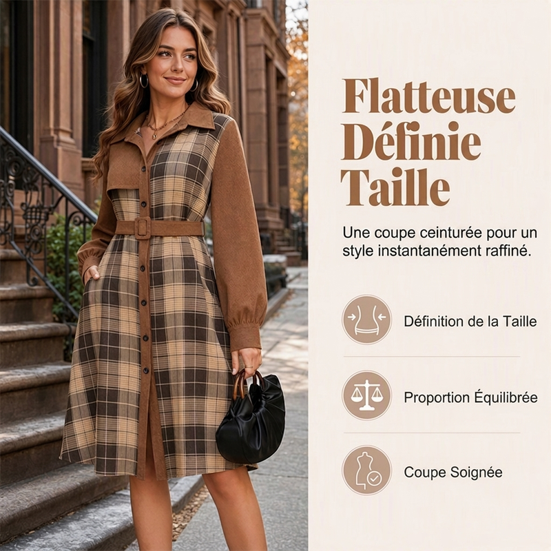 Robe femme rétro à carreaux et boutons