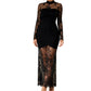 Robe longue maxi à manches longues avec empiècements en dentelle pour femme