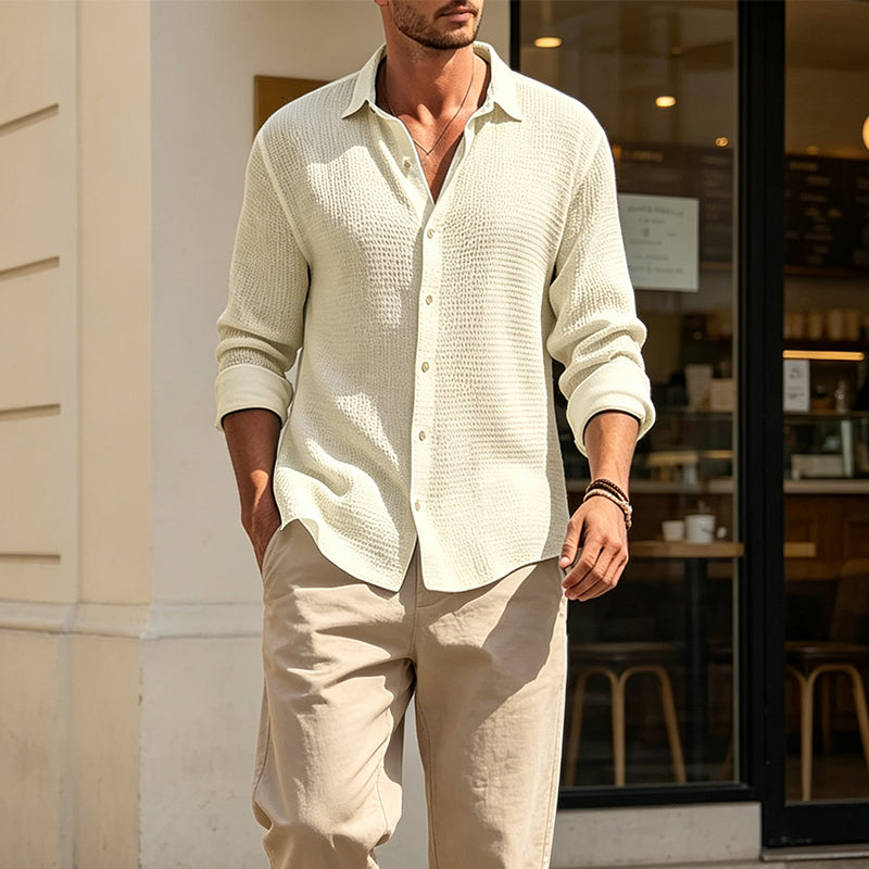 Chemise décontractée pour homme en texture gaufrée respirante