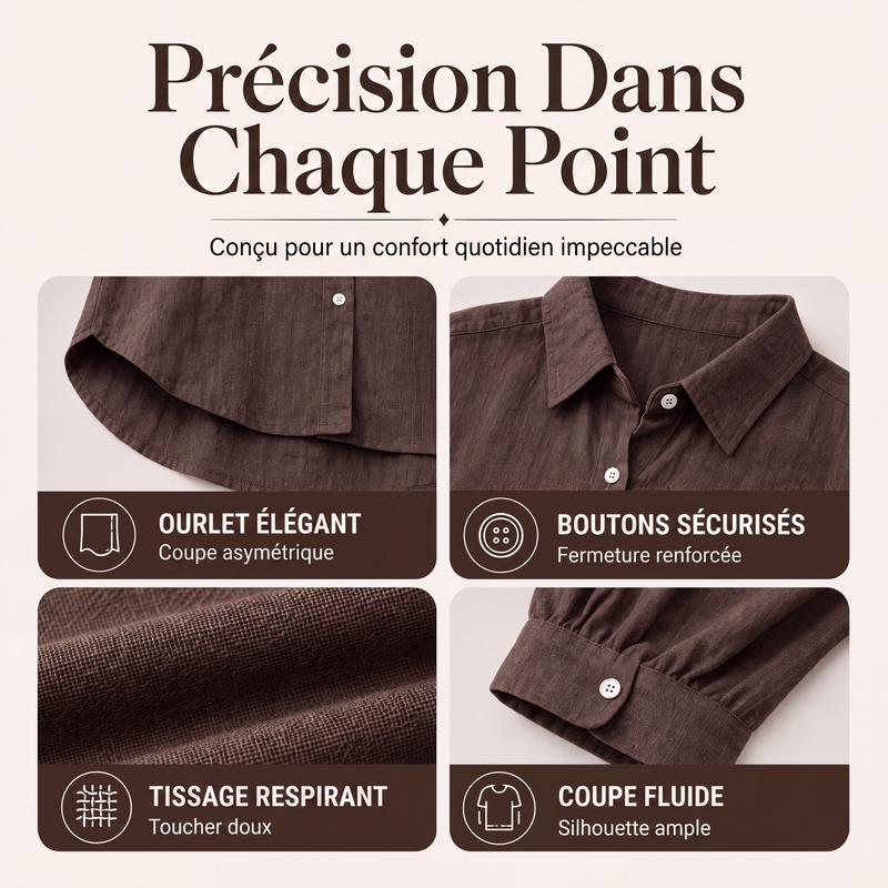 Robe chemise à manches longues en coton et lin pour femme
