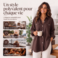 Robe chemise à manches longues en coton et lin pour femme