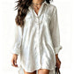 Robe chemise à manches longues en coton et lin pour femme