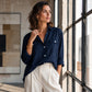 Robe chemise à manches longues en coton et lin pour femme