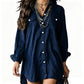 Robe chemise à manches longues en coton et lin pour femme