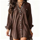Robe chemise à manches longues en coton et lin pour femme