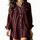 Robe chemise à manches longues en coton et lin pour femme