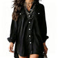 Robe chemise à manches longues en coton et lin pour femme