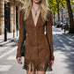 Robe femme à manches volantées et franges