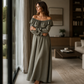 Robe longue décontractée à épaules dénudées pour femme