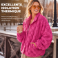 Veste en peluche à motif damier et boutons-pression pour femme