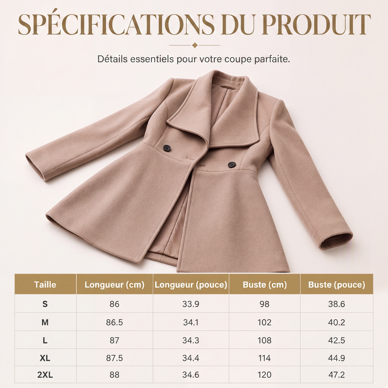 ✨ OFFRE PRIVILÈGE · -50 % | Manteau Femme Cintré à Double Boutonnage