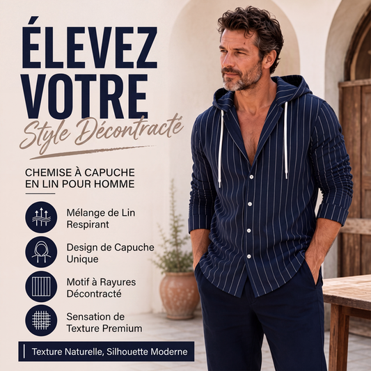 Chemise à capuche à manches longues rayée pour homme