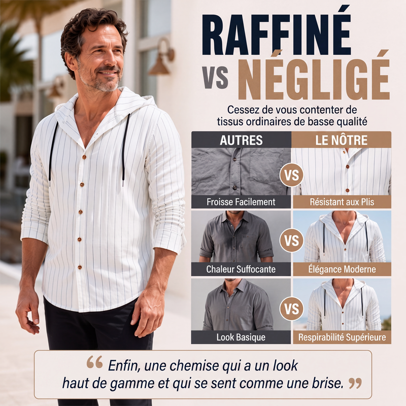 Chemise à capuche à manches longues rayée pour homme