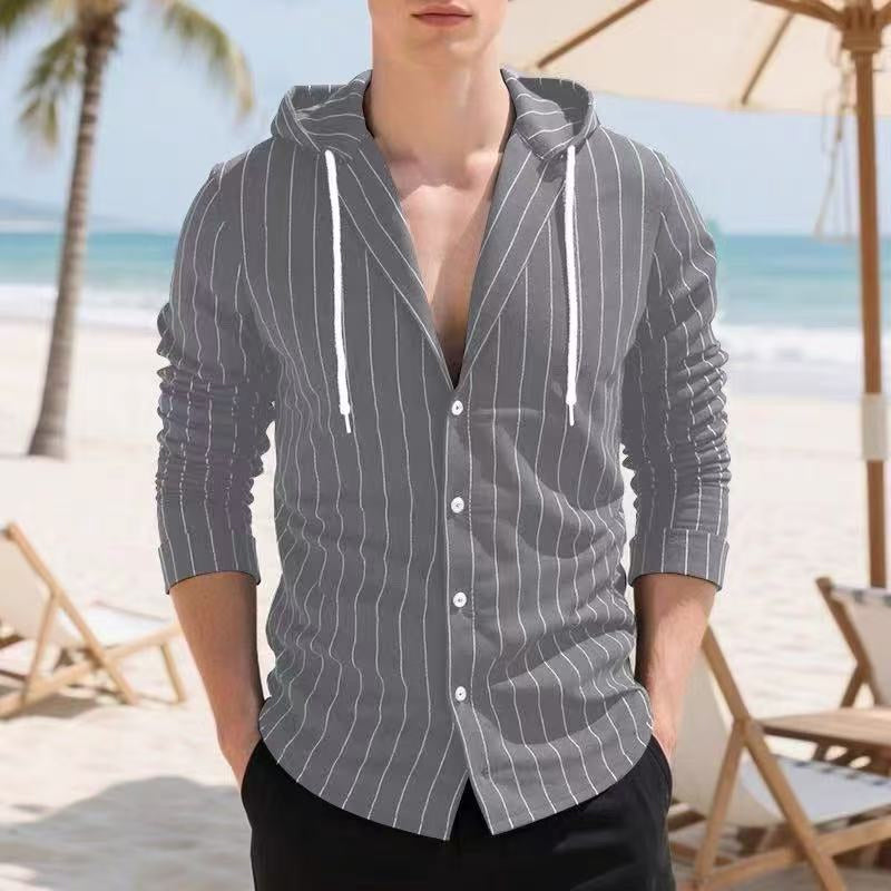 Chemise à capuche à manches longues rayée pour homme