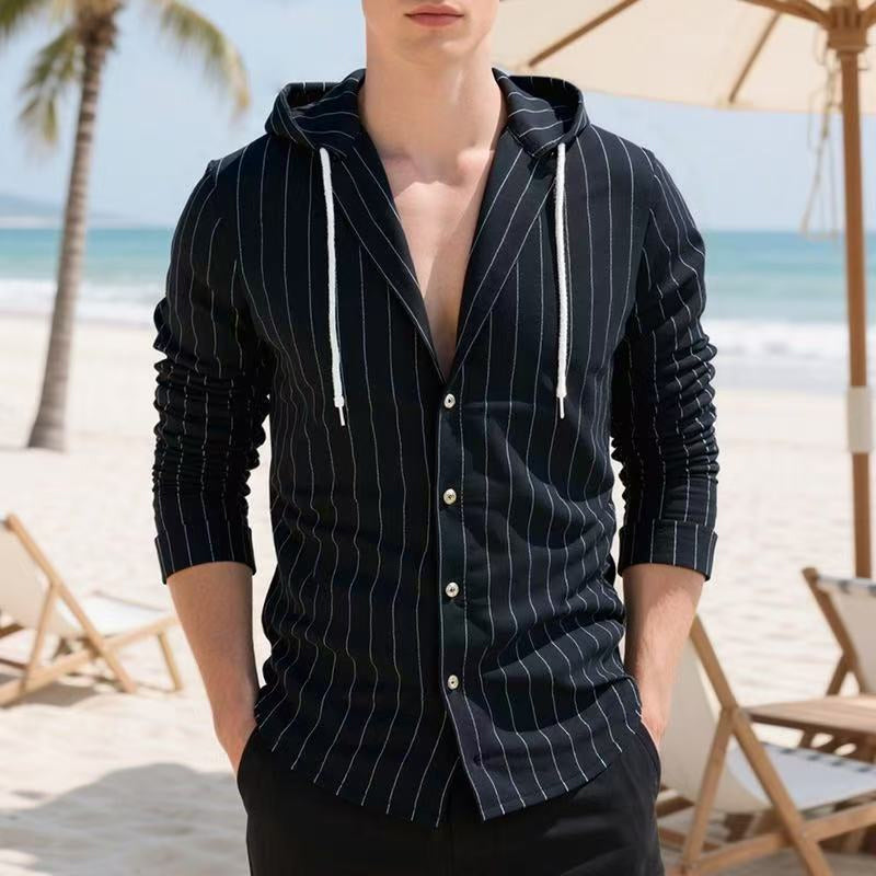 Chemise à capuche à manches longues rayée pour homme