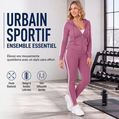 Ensemble sweat à capuche zippé rayé et pantalon pour femme