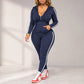 Ensemble sweat à capuche zippé rayé et pantalon pour femme