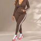 Ensemble sweat à capuche zippé rayé et pantalon pour femme