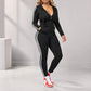 Ensemble sweat à capuche zippé rayé et pantalon pour femme