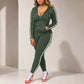 Ensemble sweat à capuche zippé rayé et pantalon pour femme
