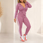 Ensemble sweat à capuche zippé rayé et pantalon pour femme