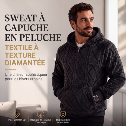Hoodie pour homme en tricot torsadé texturé effet diamant en peluche