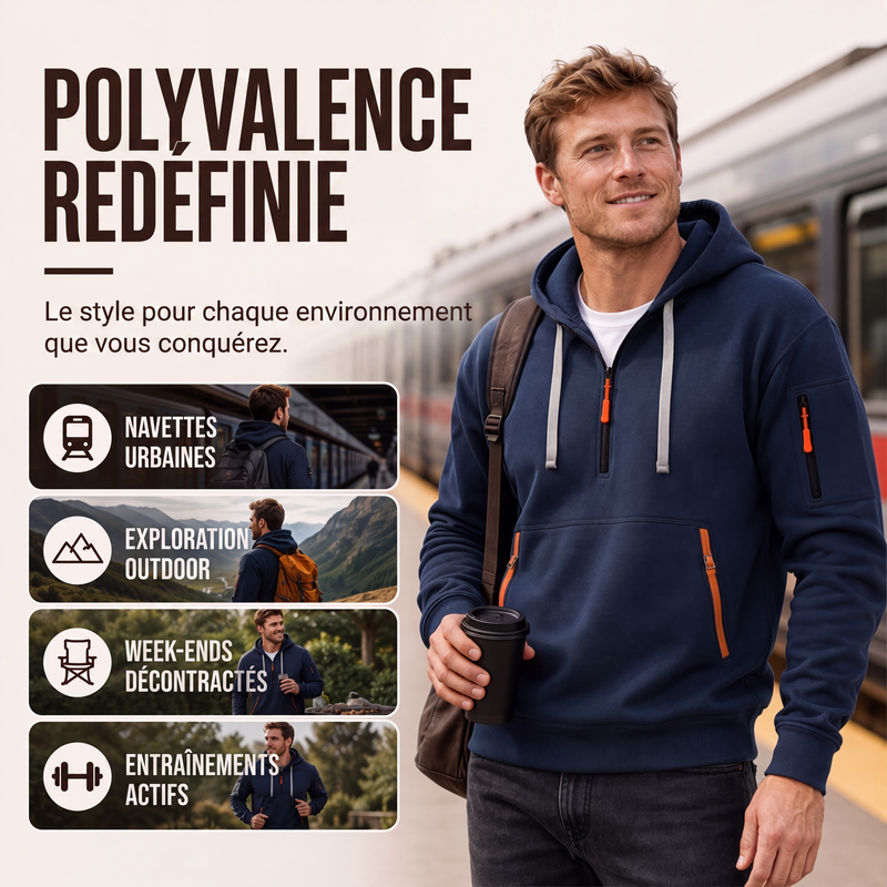 Sweat à capuche décontracté et sportif pour homme avec quart de zip