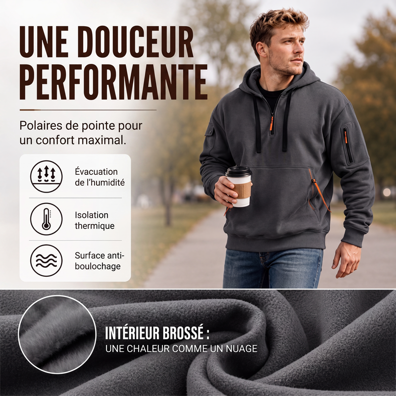 Sweat à capuche décontracté et sportif pour homme avec quart de zip