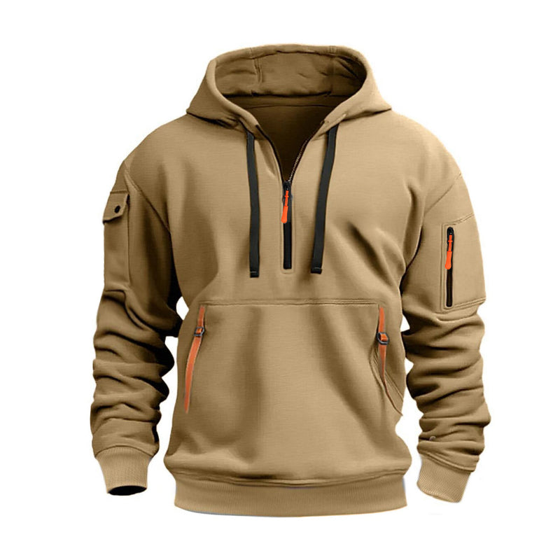 Sweat à capuche décontracté et sportif pour homme avec quart de zip