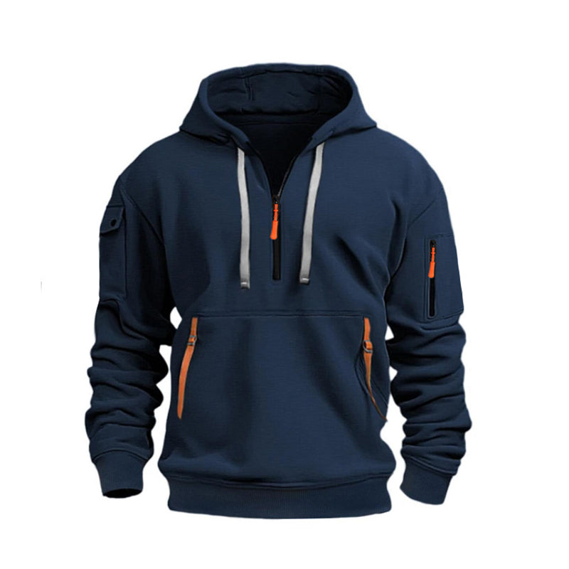 Sweat à capuche décontracté et sportif pour homme avec quart de zip