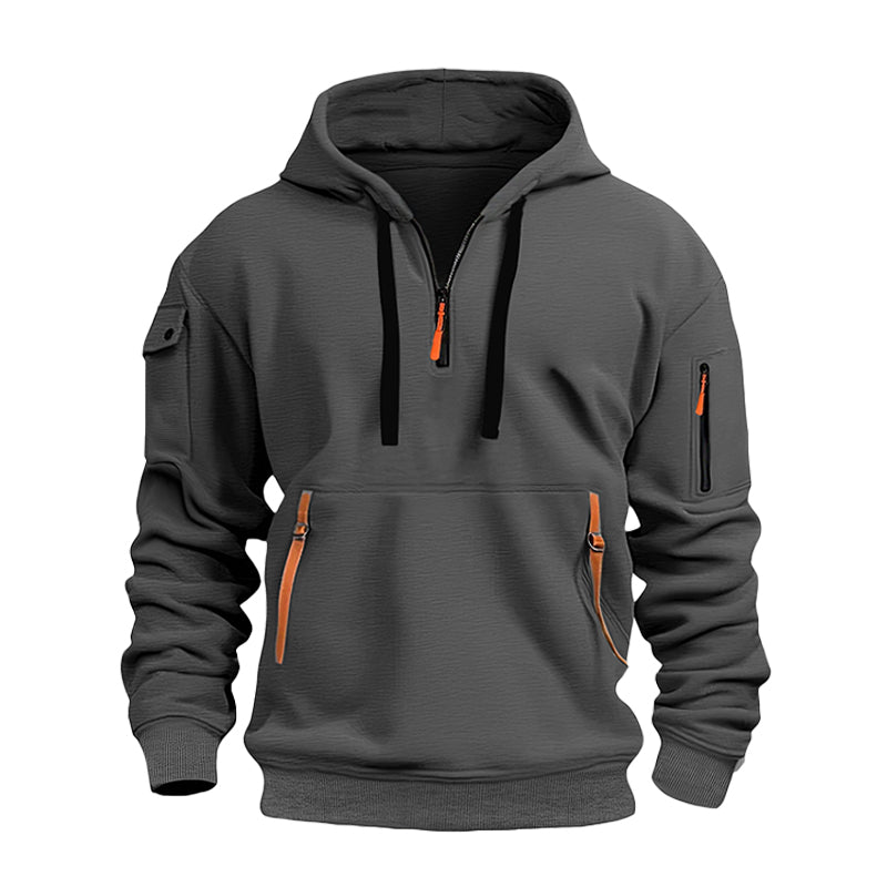 Sweat à capuche décontracté et sportif pour homme avec quart de zip