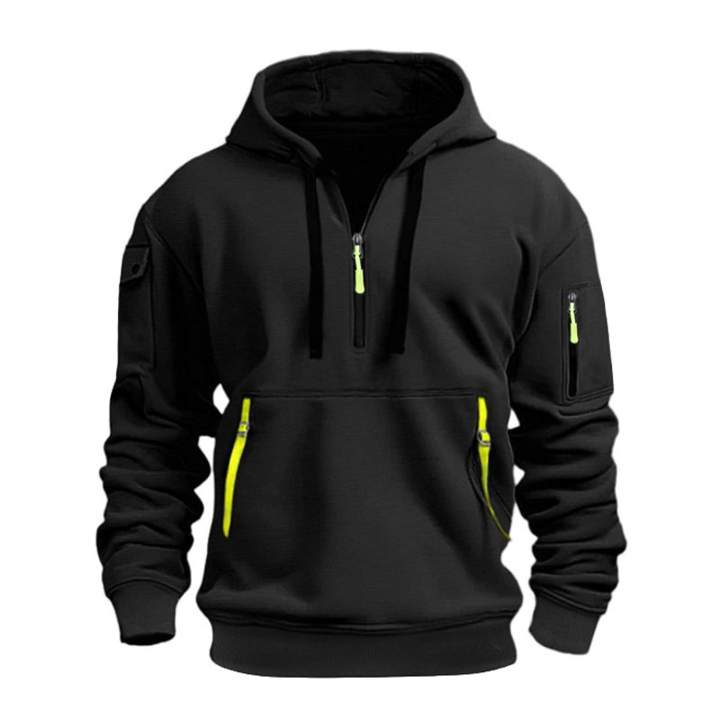 Sweat à capuche décontracté et sportif pour homme avec quart de zip