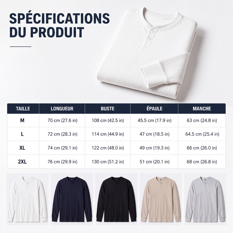 Chemise Henley décontractée à manches longues pour homme