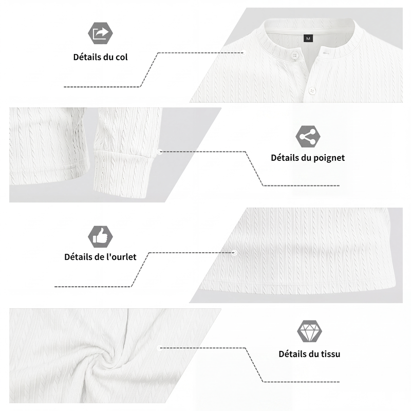 Chemise Henley décontractée à manches longues pour homme