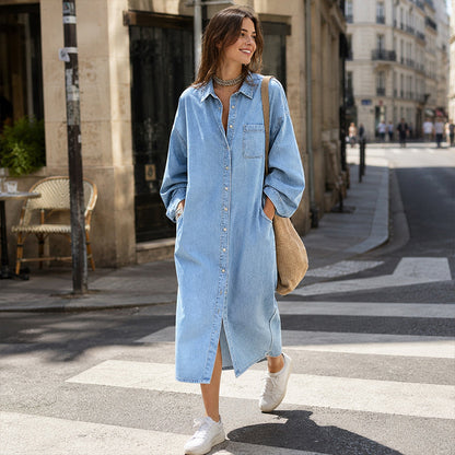 Robe chemise en jean décontractée et ample pour femme