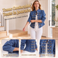 Veste en jean vintage femme à boutons symétriques