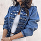 Veste en jean vintage femme à boutons symétriques
