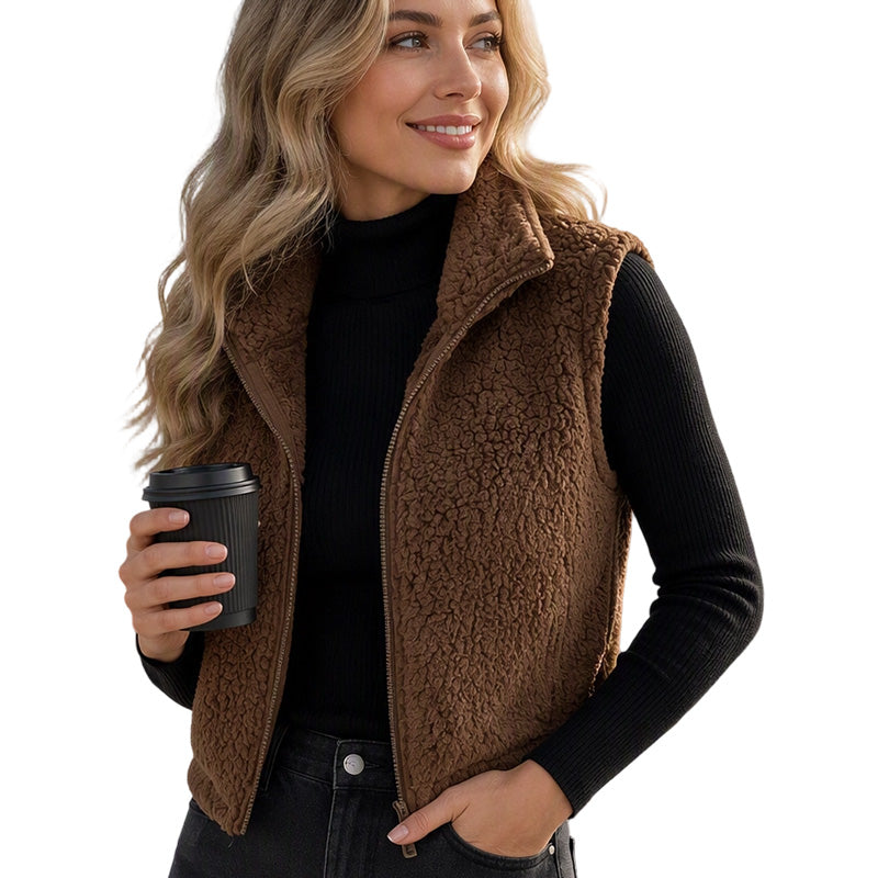 Gilet chaud à col montant et fermeture éclair pour femme