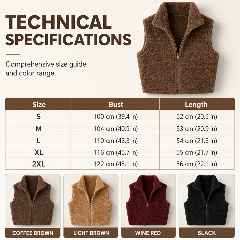Gilet chaud à col montant et fermeture éclair pour femme