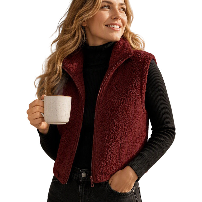Gilet chaud à col montant et fermeture éclair pour femme