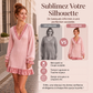 Robe en maille à col V et manches lanterne pour femme