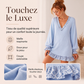 Robe en maille à col V et manches lanterne pour femme