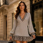 Robe en maille à col V et manches lanterne pour femme