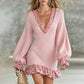 Robe en maille à col V et manches lanterne pour femme