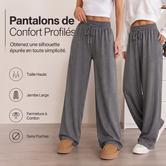 Pantalon large à taille haute et cordon de serrage pour femme