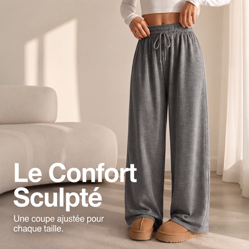 Pantalon large à taille haute et cordon de serrage pour femme